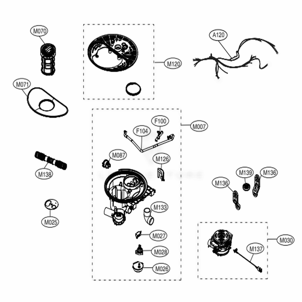 Sump Assembly Diagram and Parts List for LDP7808BD ABDESNA LG Dishwasher