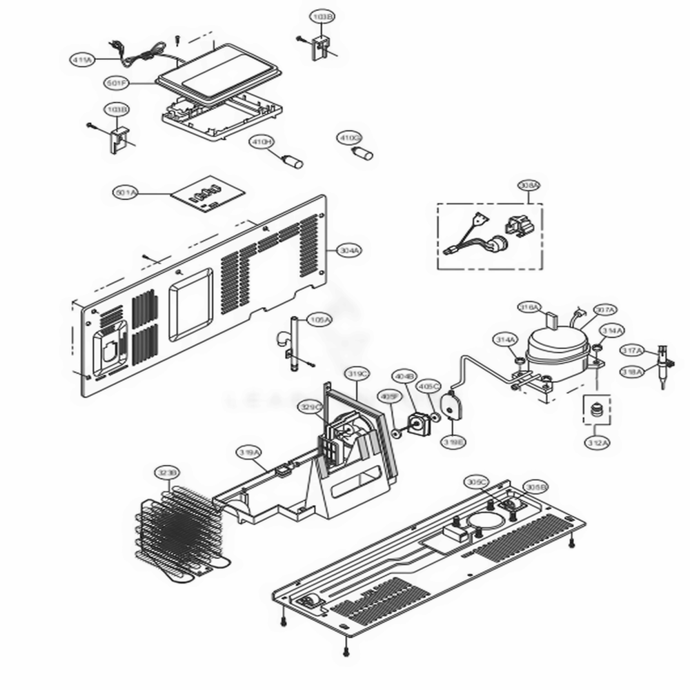 Machine Compartment Diagram and Parts List for LSXS26396S ASTCNA0 LG Refrigerator