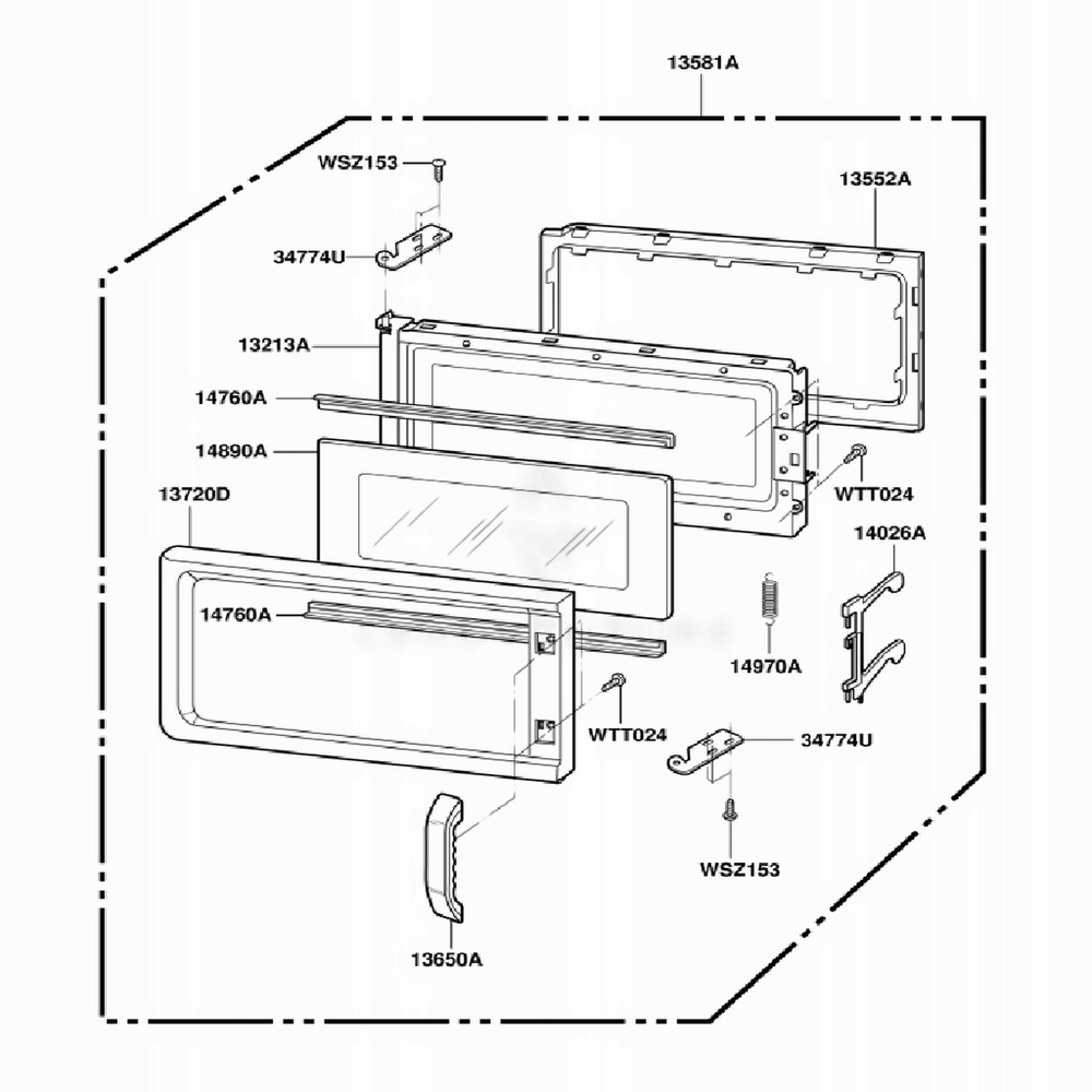 Door Parts Diagram and Parts List for JMV9118AAB ABKEJEN LG Range
