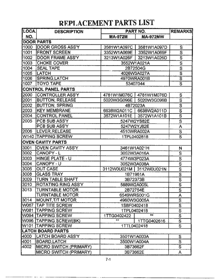 Microwave Complete Page 8 Diagram and Parts List for MA-972MW  LG Microwave