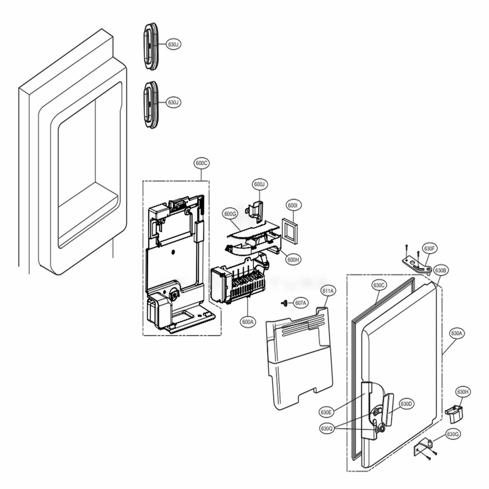 Ice Maker And Ice Bin Parts Diagram and Parts List for LFXC24726D ASBCNA1 LG Refrigerator