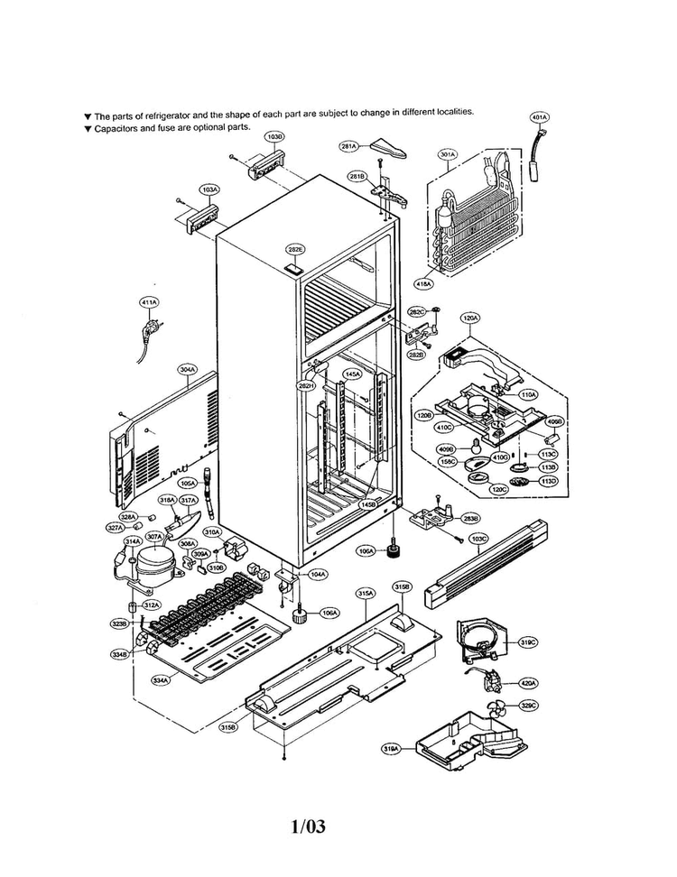 Cabinet Diagram and Parts List for LRTB1821BS  LG Refrigerator