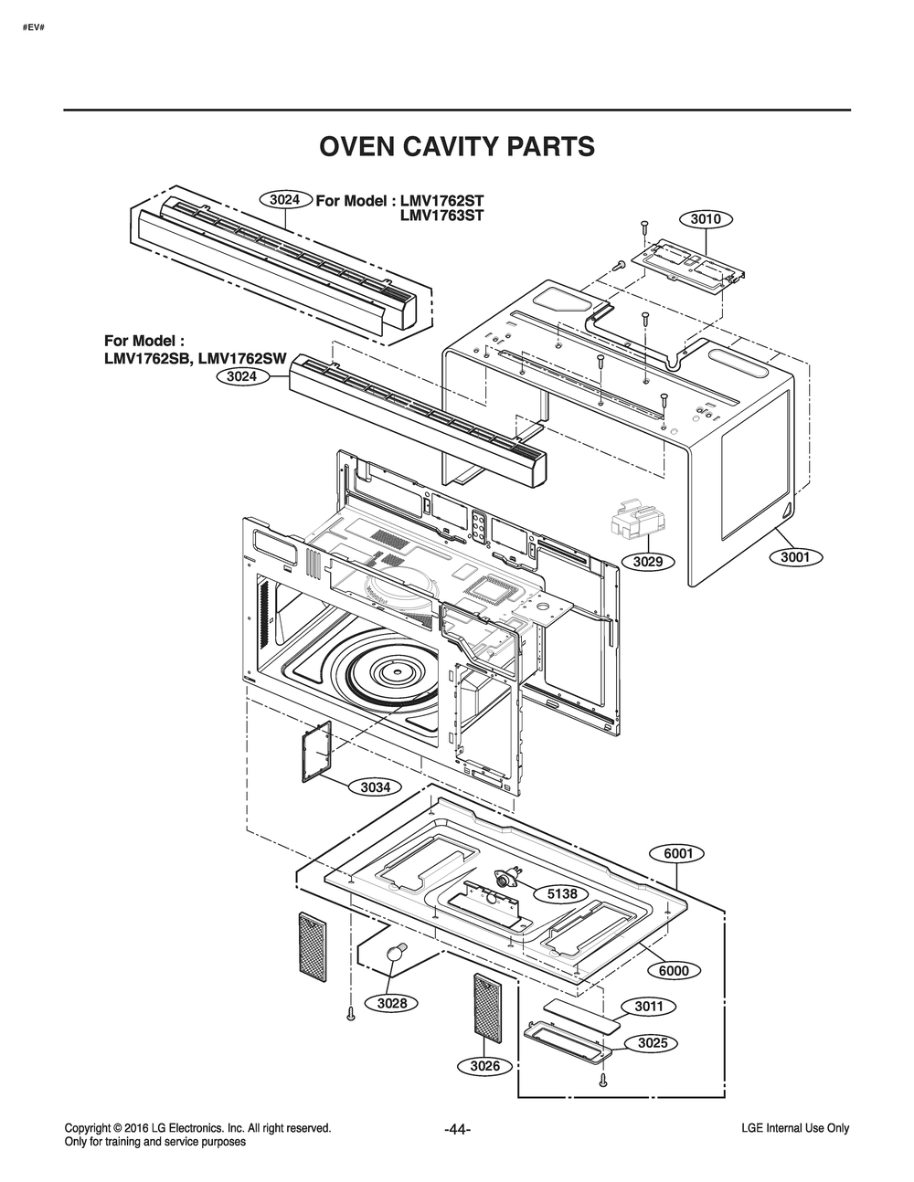 Oven Cavity Parts Diagram and Parts List for MV1746ADL CS2ELNA LG Microwave