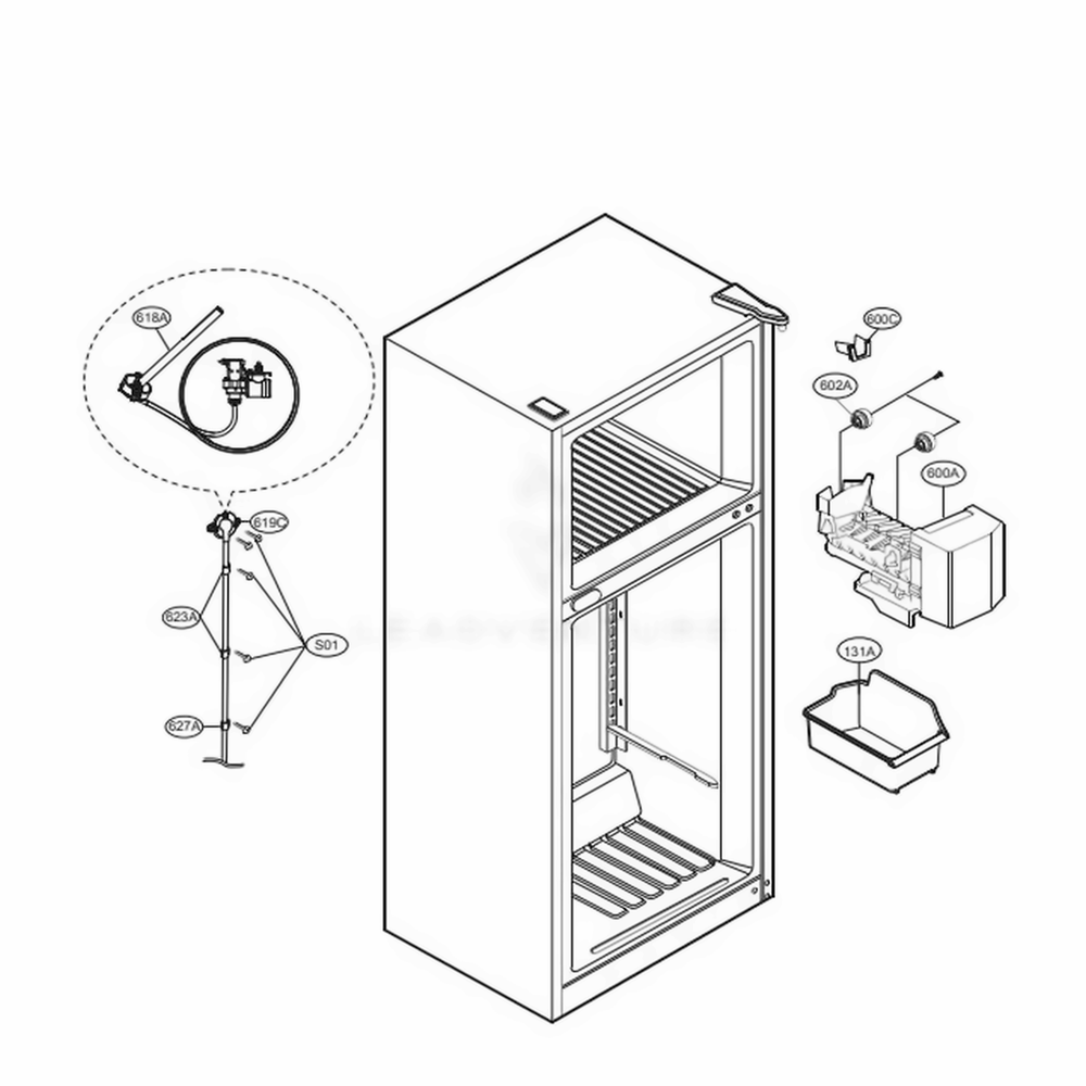 Ice Maker Parts Diagram and Parts List for LTCS20220S ASTCNA1 LG Refrigerator