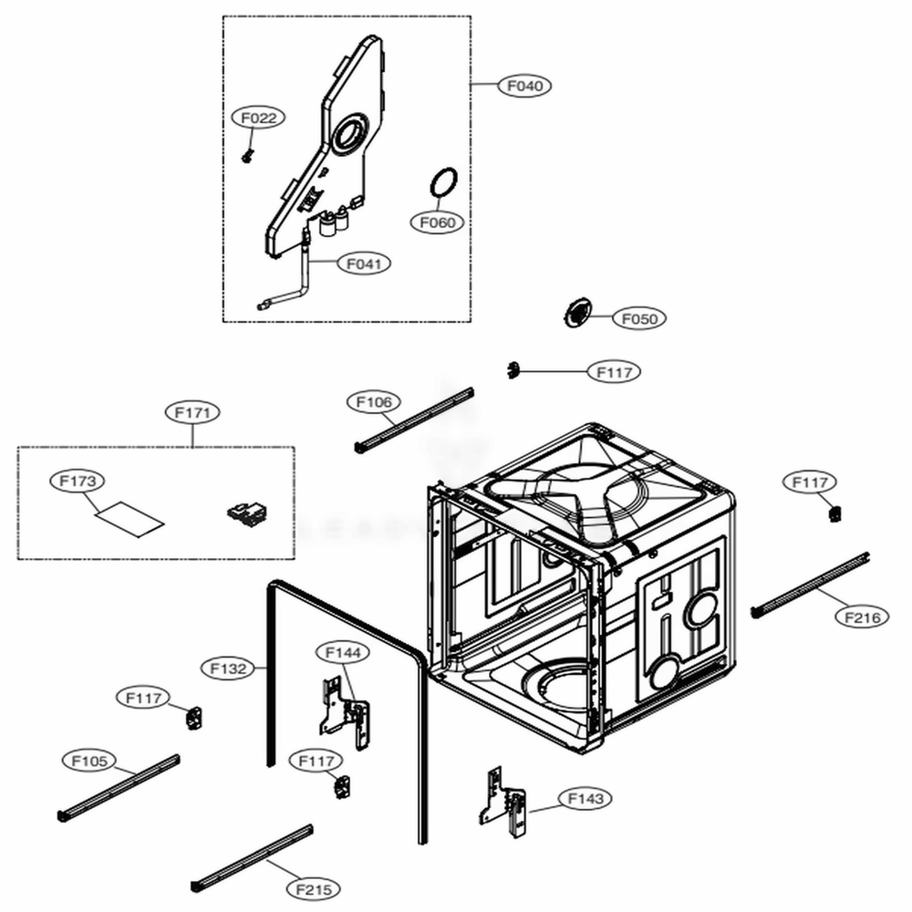Tub Assembly Diagram and Parts List for LDT6809BD ABDESNA LG Dishwasher