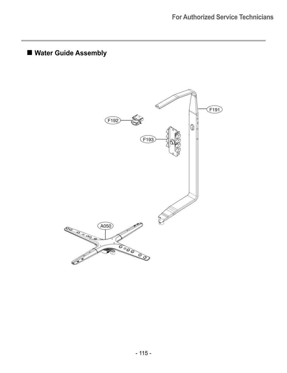 Water Guide Assembly Diagram and Parts List for LDPN454HT ASSESNA LG Dishwasher