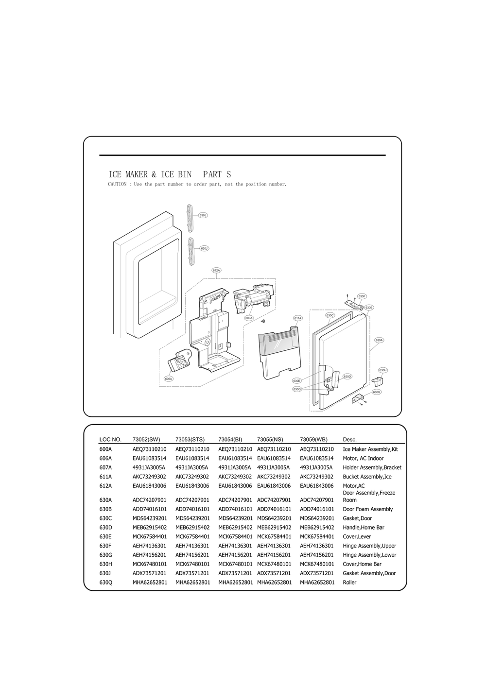 Ice Maker Ice Bin Diagram and Parts List for GC-L288GSXM ANSCSE1 LG Refrigerator