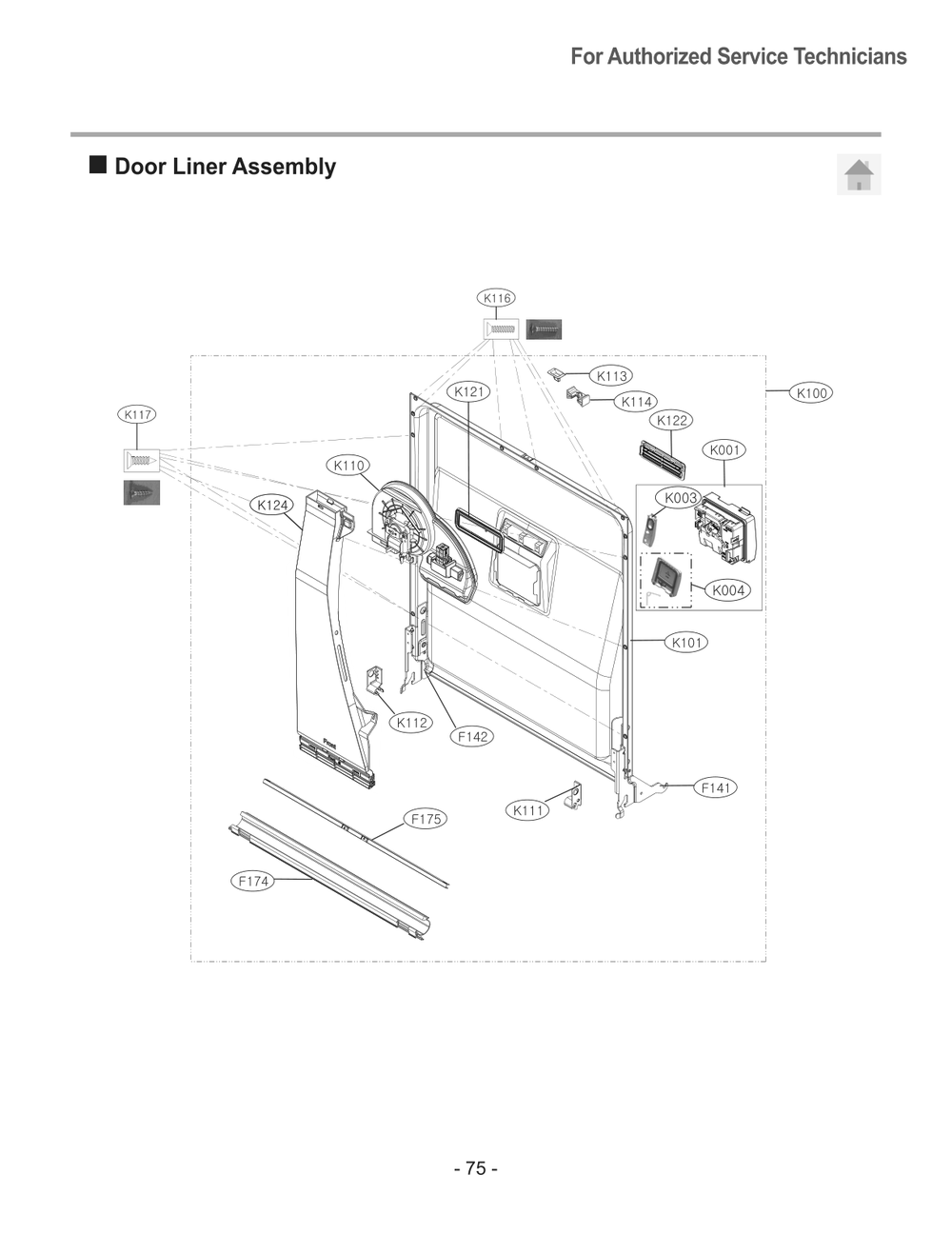 Door Liner Assembly Diagram and Parts List for LDFC2423C APZEEUS LG Dishwasher