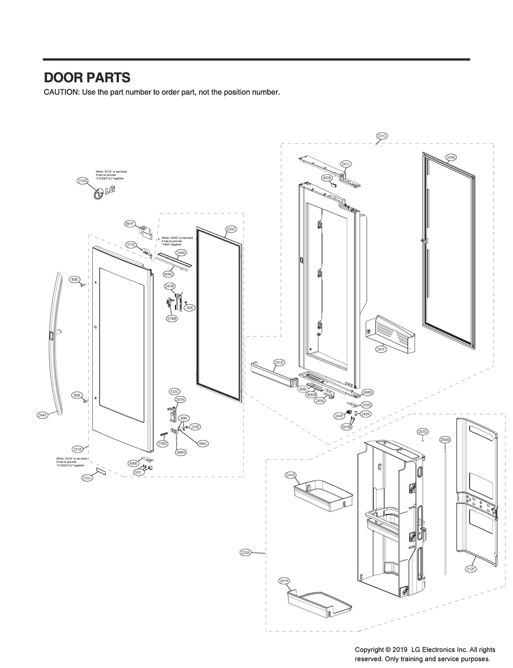 Door Parts 2 Diagram and Parts List for GR-X308MKYM ASBCNA1 LG Refrigerator