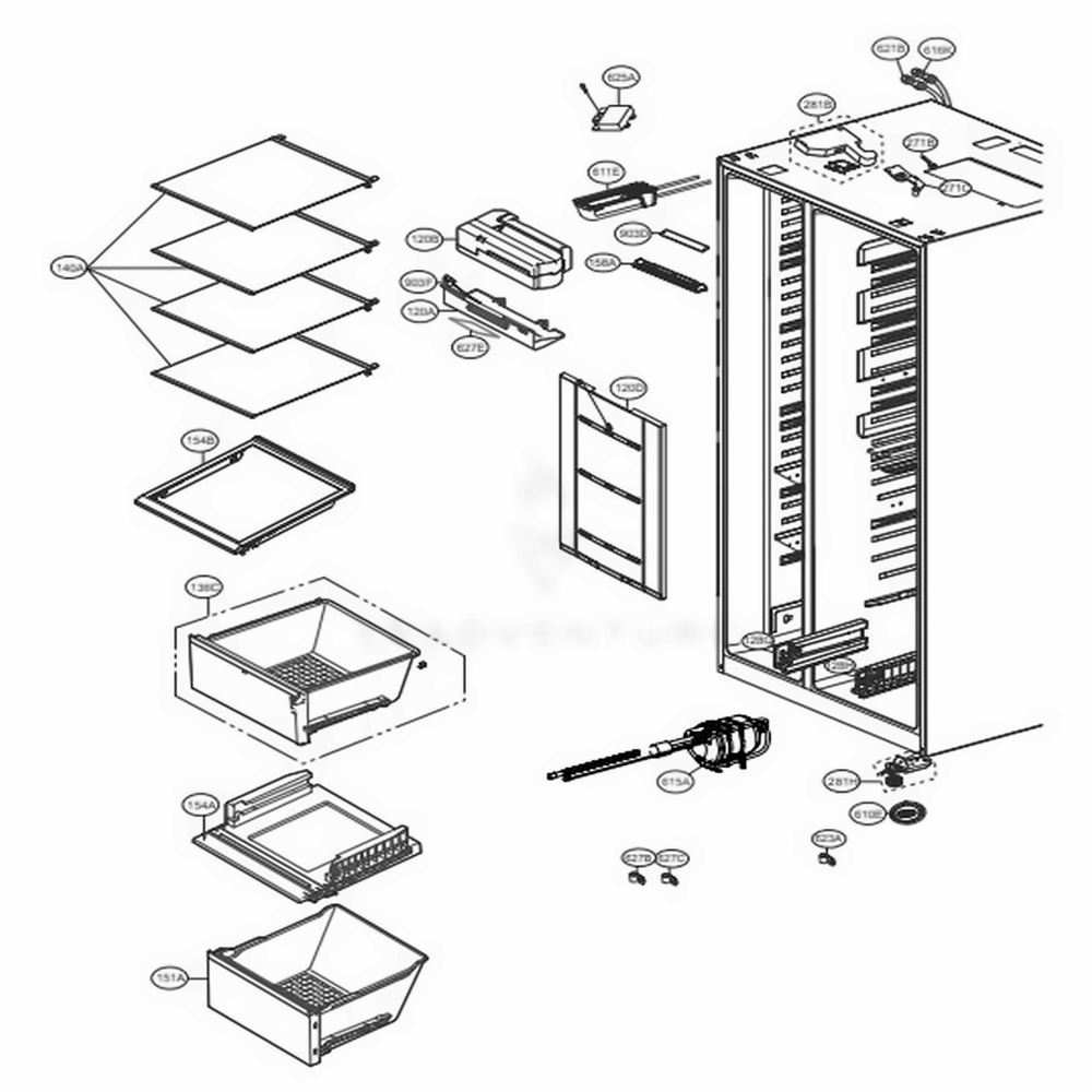 Refrigerator Compartment Diagram and Parts List for LSXS26366S ASTCNA8 LG Refrigerator