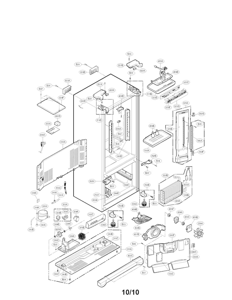 Case Assembly Parts Diagram and Parts List for LFC21770ST05  LG Refrigerator