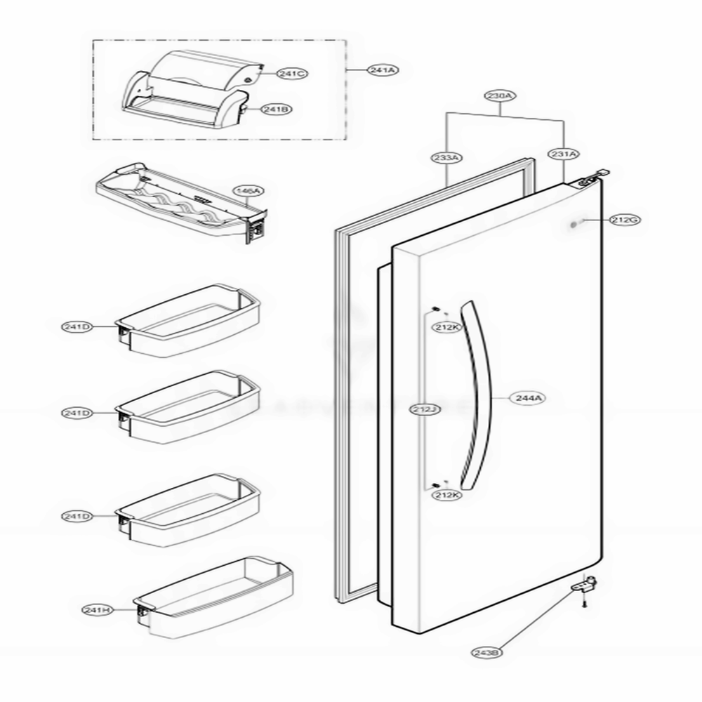 Refrigerator Door Diagram and Parts List for LSC23954ST ASTCNA1 LG Refrigerator