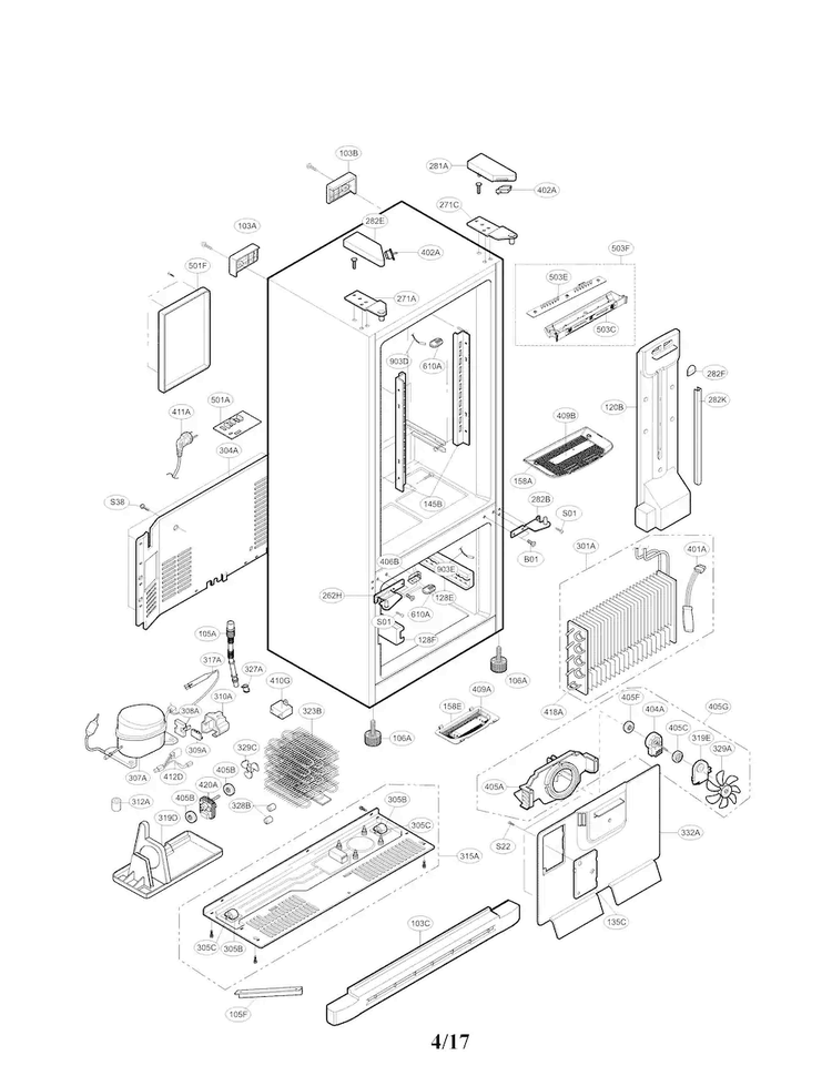 Case Parts Diagram and Parts List for LFC20770ST 01 LG Refrigerator