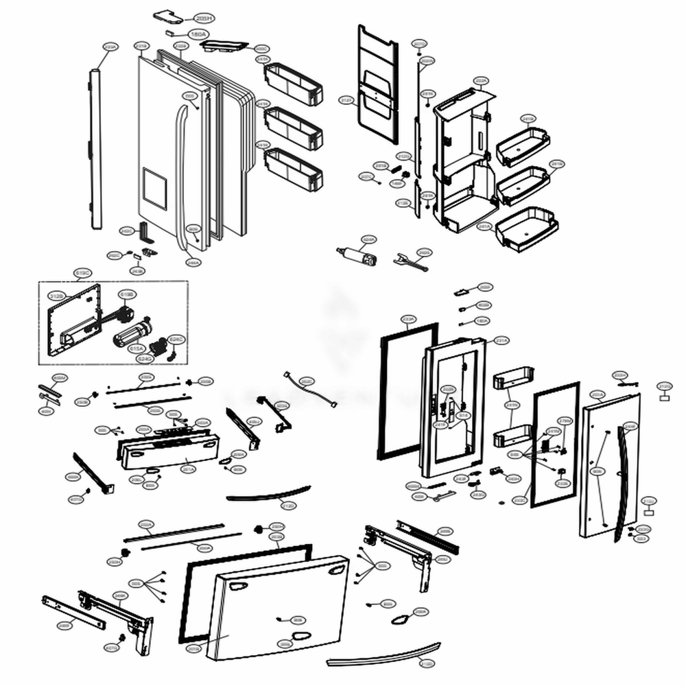 Door Parts Diagram and Parts List for LMXS30776D ASBCNA2 LG Refrigerator