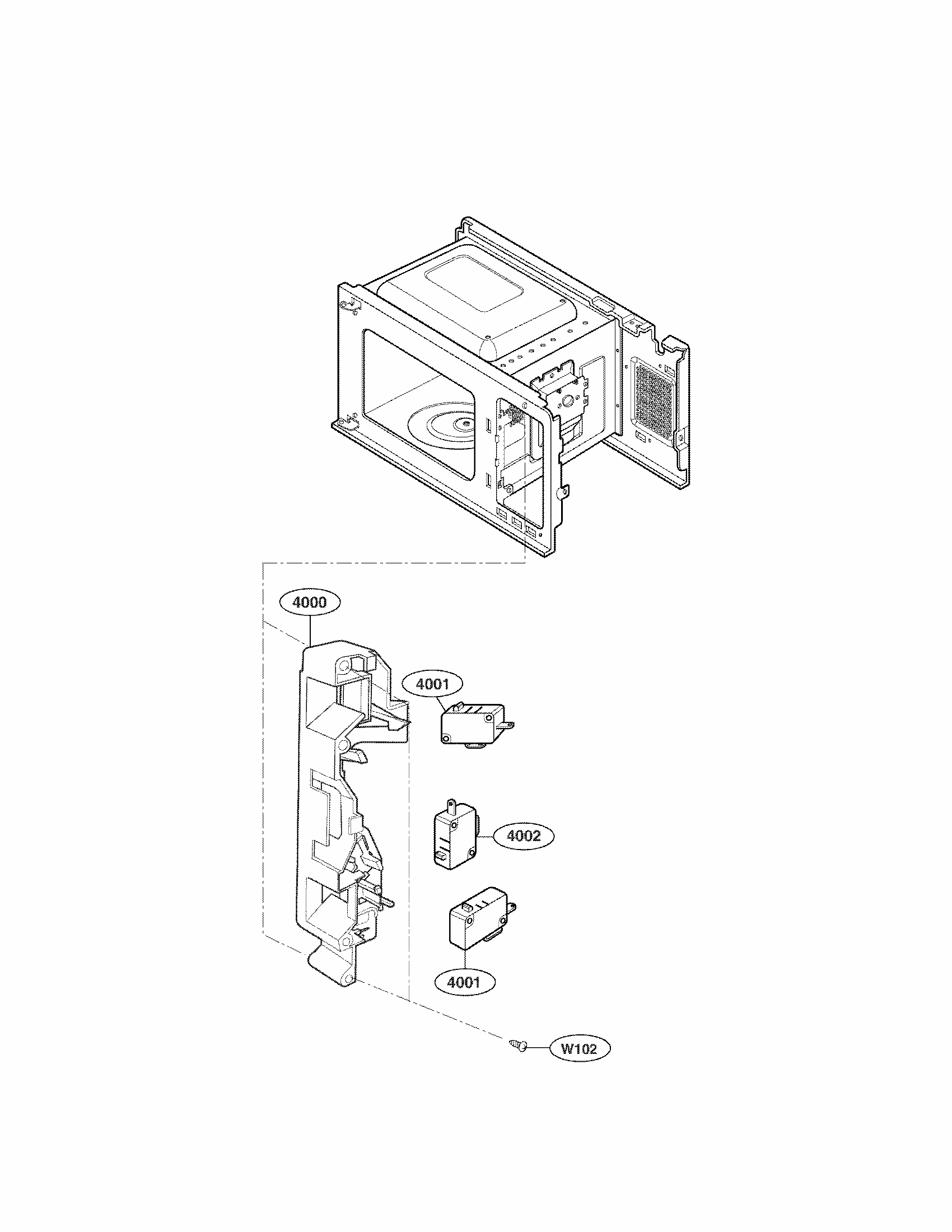 Latch Board Parts Diagram and Parts List for 72166222011  Kenmore Microwave