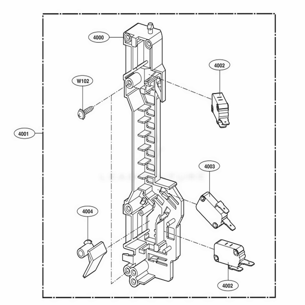 Latch Board Parts Diagram and Parts List for LMV1831SB CBKELGA LG Microwave