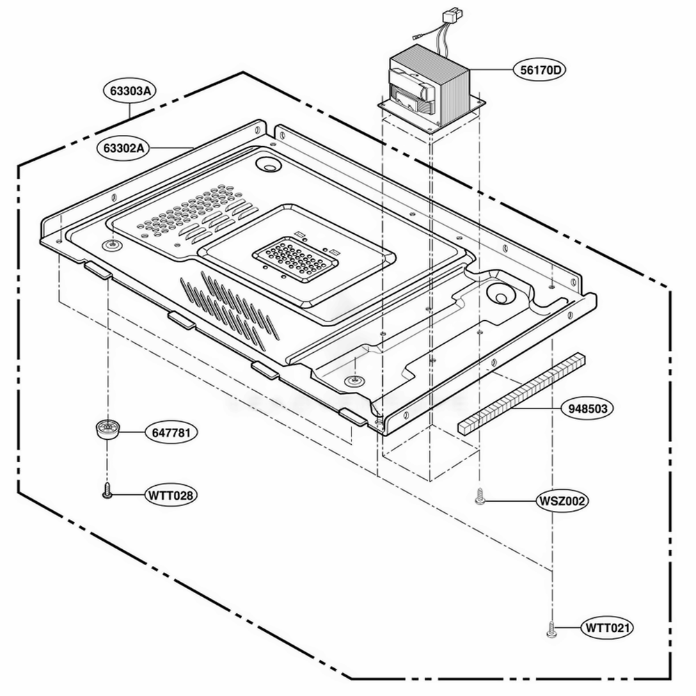 Base Plate Parts Diagram and Parts List for 87310 CWHESEC LG Range