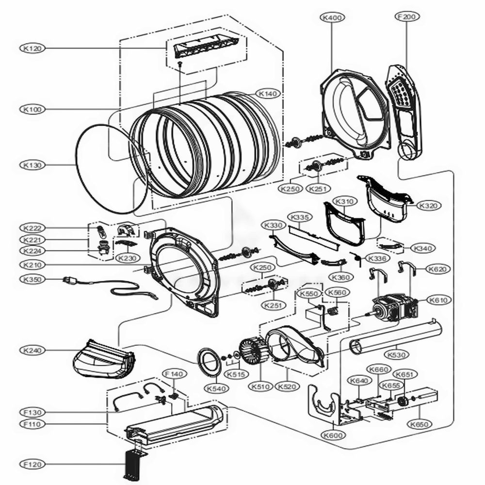 Drum And Motor Assembly: Electric Type Diagram and Parts List for 80512 ABWESEU LG Dryer