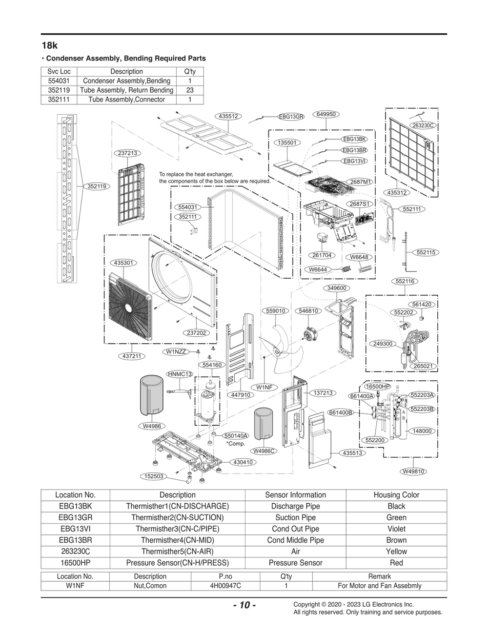 Condenser Assembly; Bending Diagram and Parts List for LMU180HV AWGBEUS LG Air Conditioner