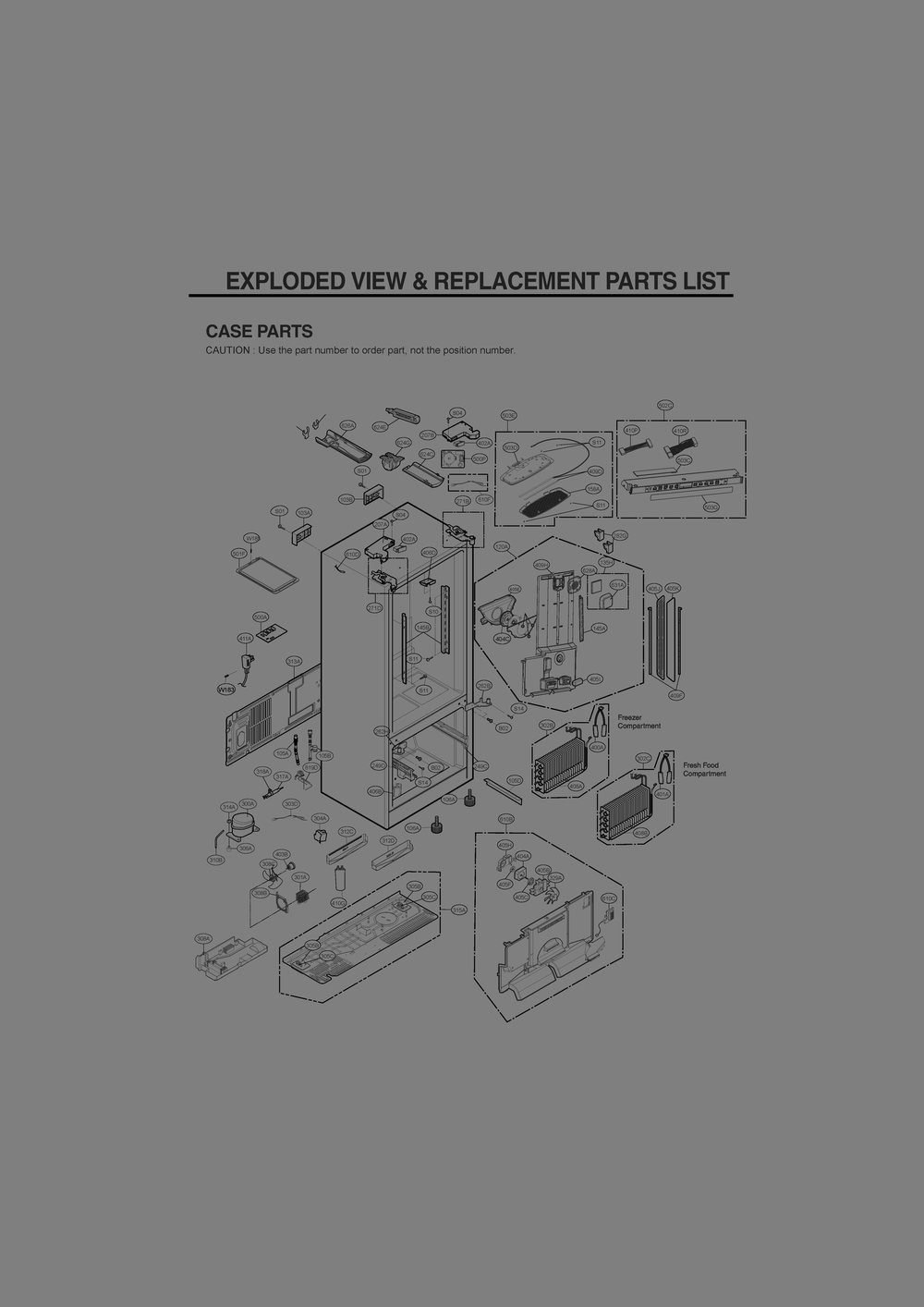 Case Parts Diagram and Parts List for GR-B318LSJM ASTCNA2 LG Refrigerator