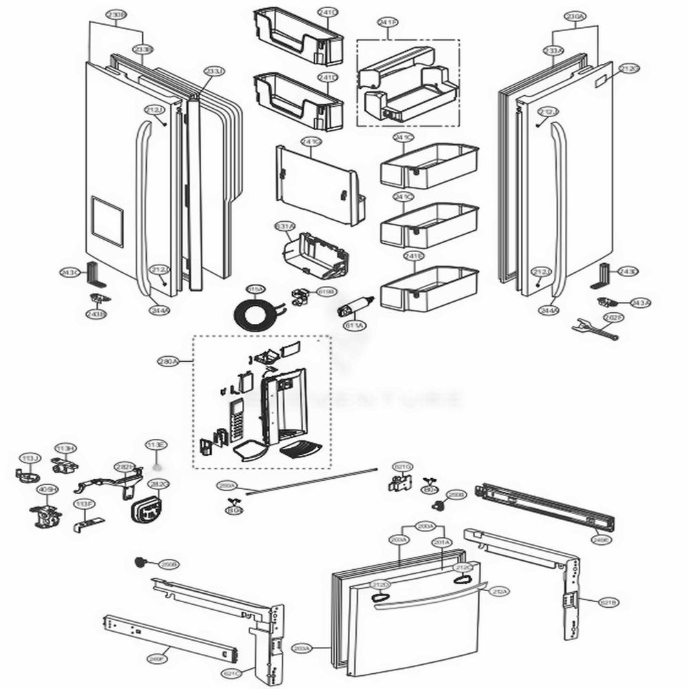 Door Parts Diagram and Parts List for LFXS24623D ASBCNA2 LG Refrigerator