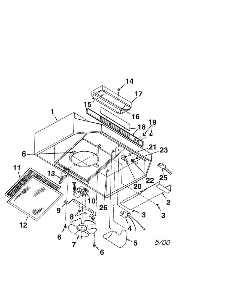 Range Hood Diagram and Parts List for 23351848590  Kenmore Range Hood