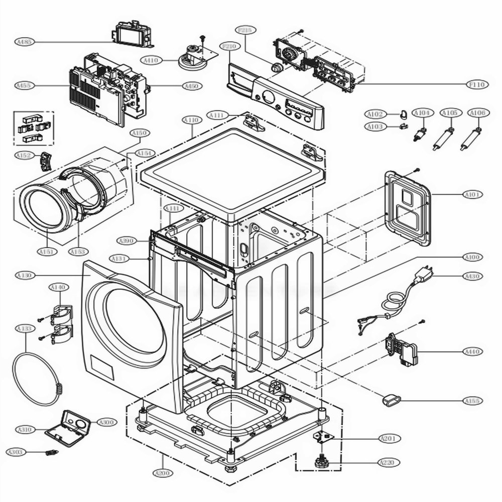 Cabinet And Control Panel Assembly Diagram and Parts List for 41283 ASTESEU LG Washer