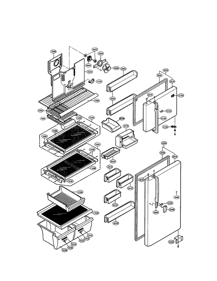 Door And Shelves Diagram and Parts List for LRTG1811W  LG Refrigerator
