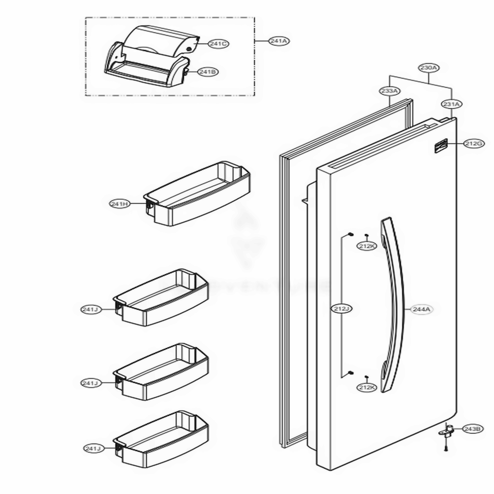 Refrigertor Door Diagram and Parts List for 51026 ATI1SER LG Refrigerator