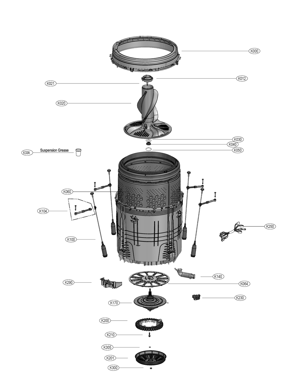 Suspension Grease Diagram and Parts List for WT8405CB AEBETUS LG Washer