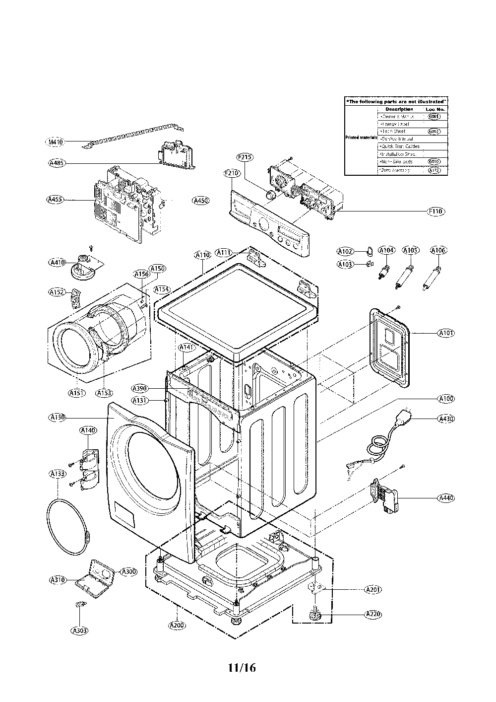 Cabinet and control parts Diagram and Parts List for 79641392510  Kenmore Washer