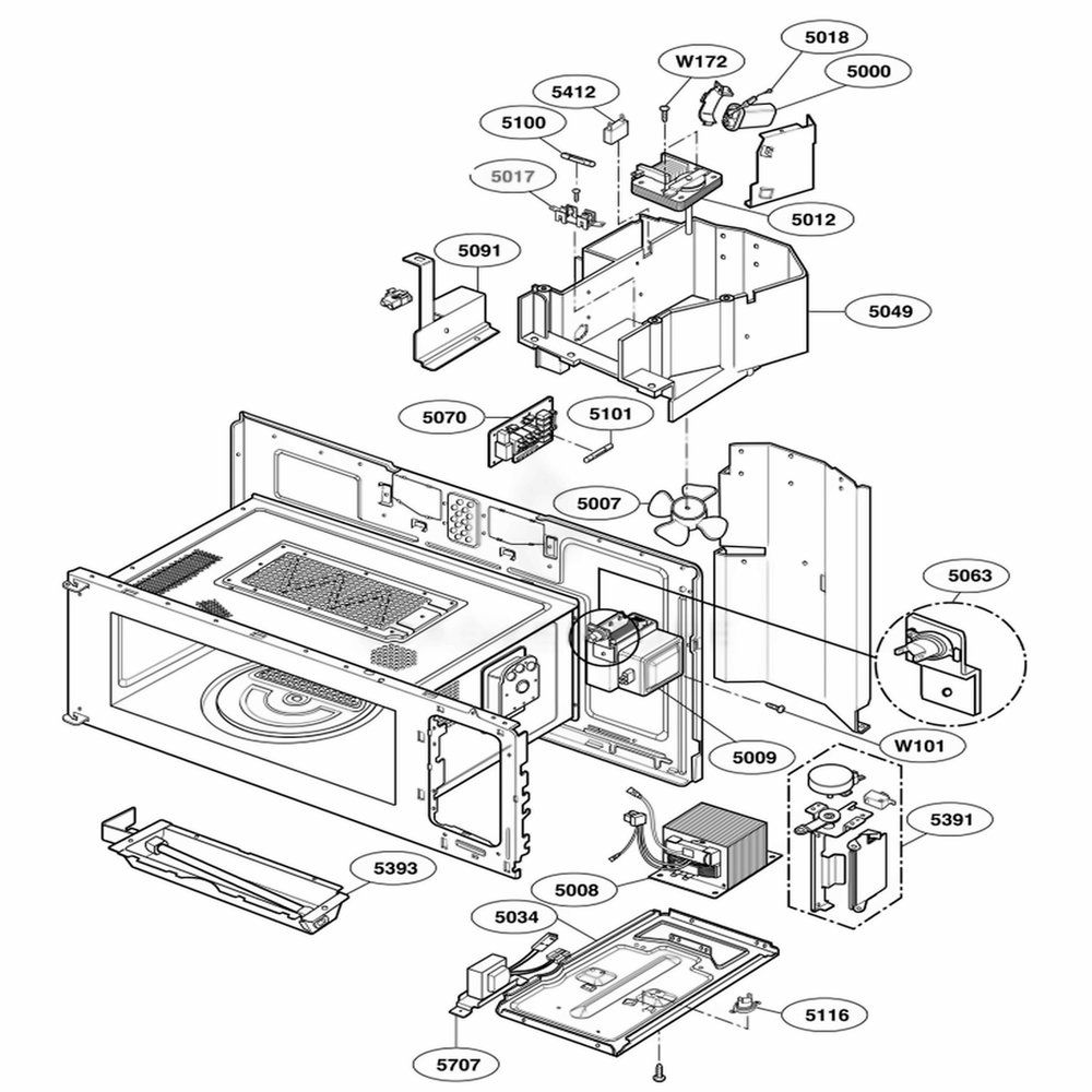 Interior Parts 1 Diagram and Parts List for SCA1001HSS ASBEGEU LG Wall Oven