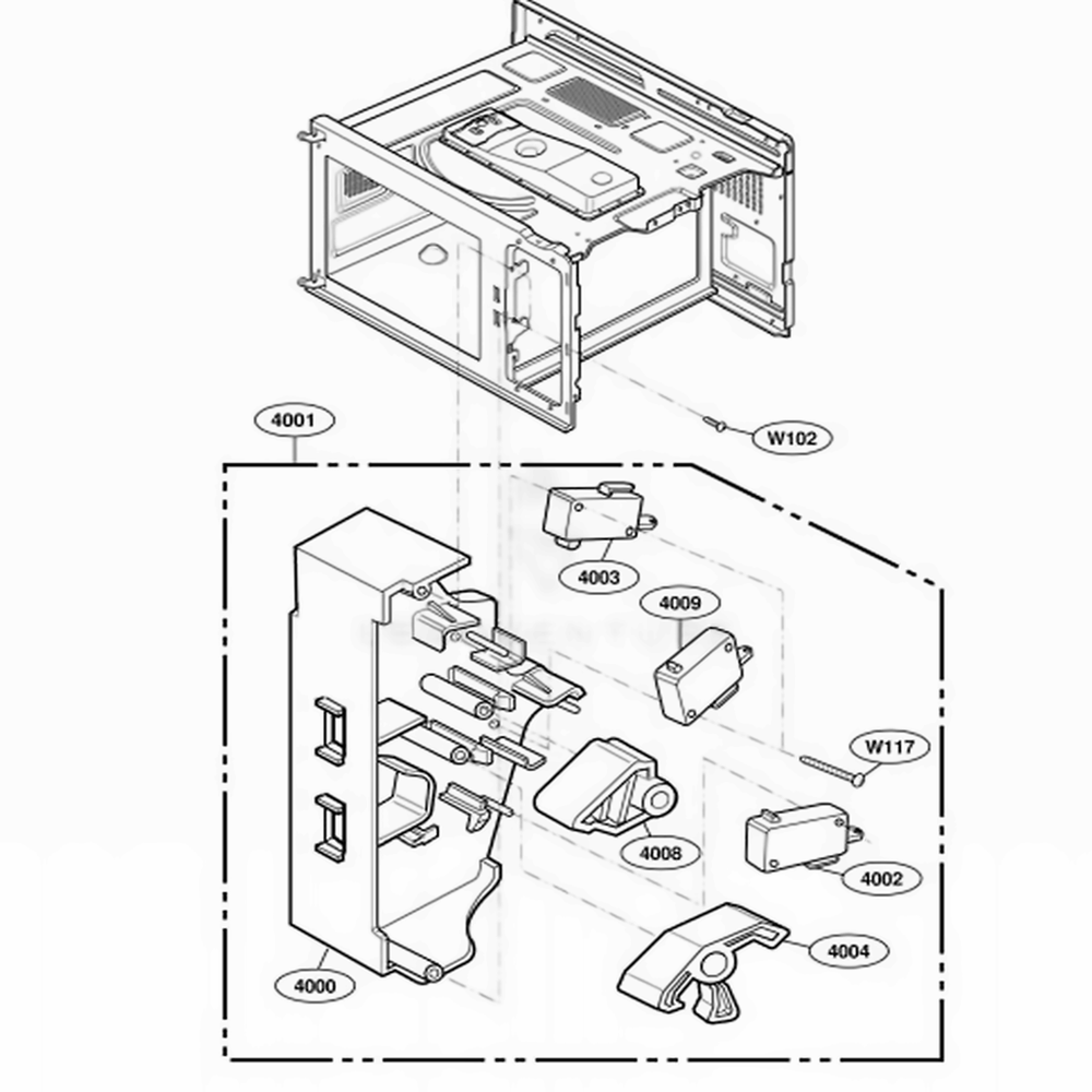 Latch Board Parts Diagram and Parts List for DFS11EA ASTQMTR LG Range