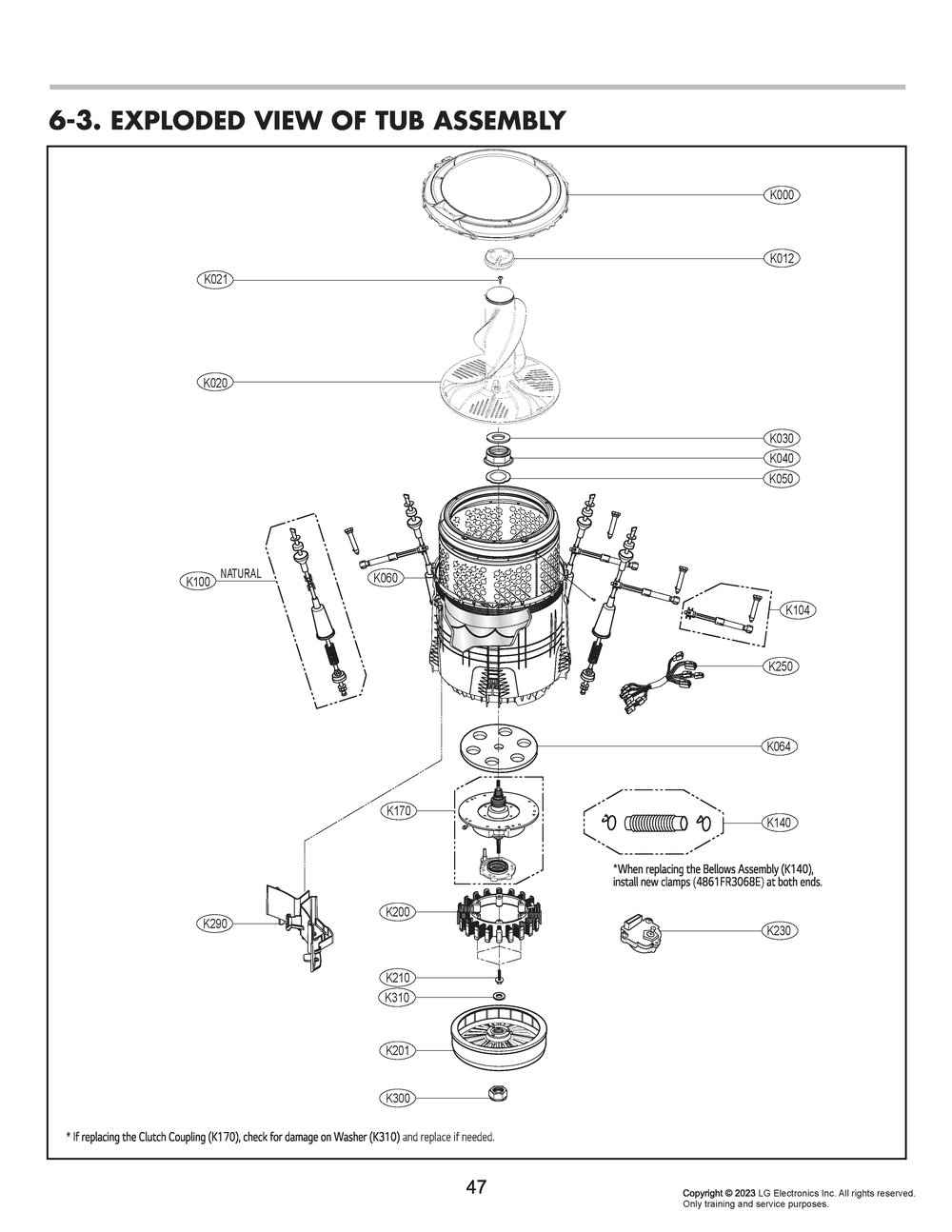 Tub Assembly Diagram and Parts List for WT7405CV ASSEUUS LG Washer