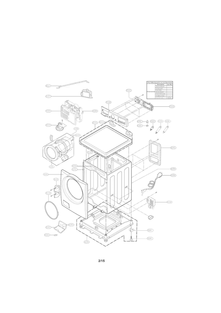 Cabinet And Control Panel Parts Diagram and Parts List for WM4270HVA 00 LG Washer