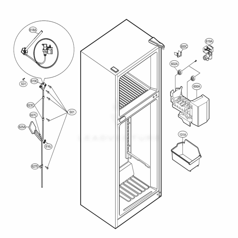 Ice Maker Parts Diagram and Parts List for 79433 ASTCSE4 LG Refrigerator