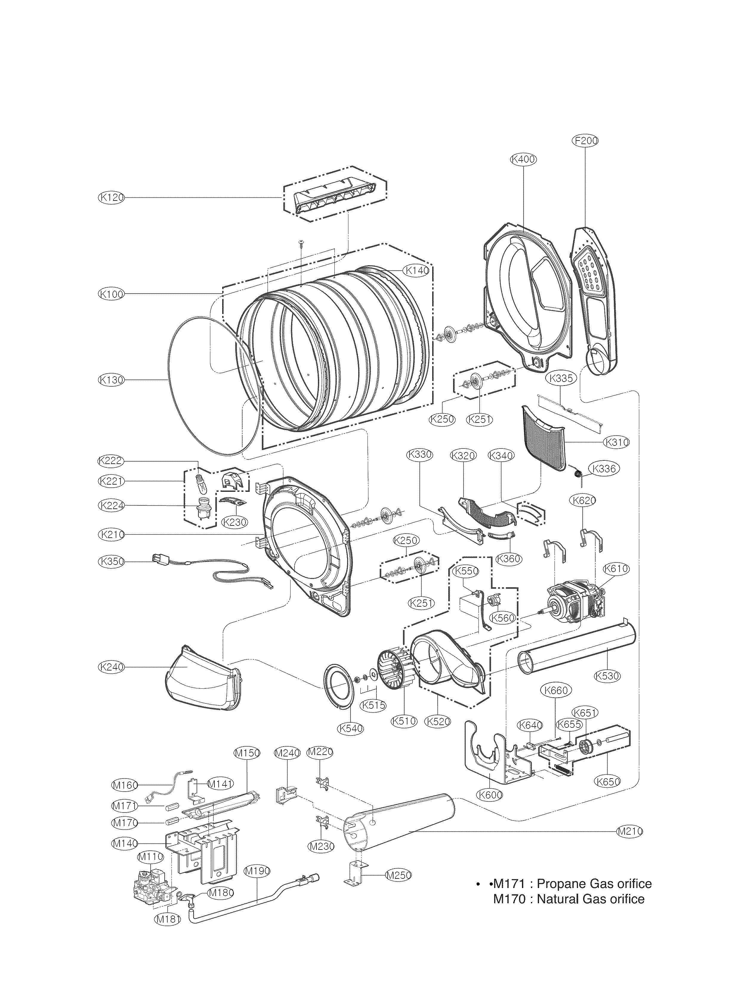 Drum And Motor Assembly Parts Diagram and Parts List for 79691283310  Kenmore Dryer