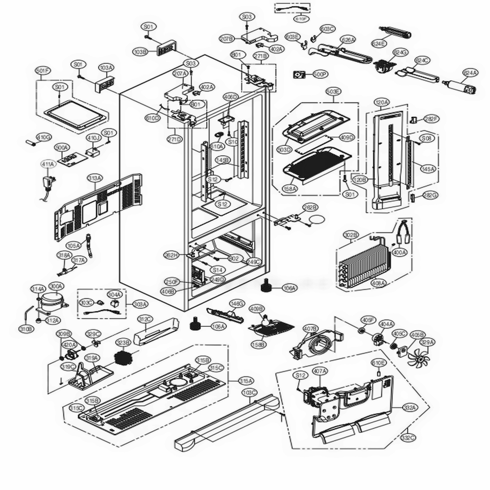 Case Parts Diagram and Parts List for 70329 AWBCSE0 LG Refrigerator