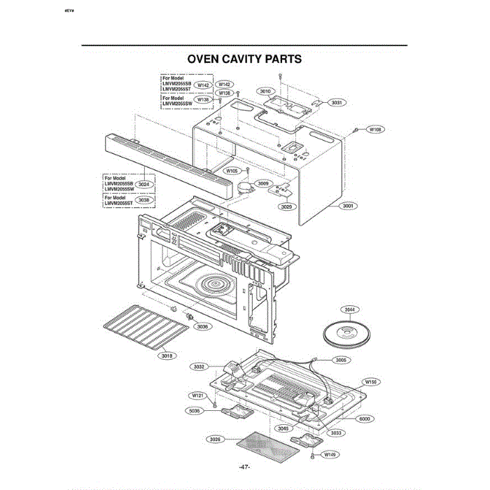 Section 2 Diagram and Parts List for LMVM2055SB ABKELGA LG Microwave Oven Combo