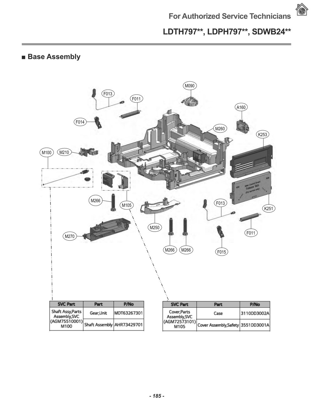 Base Assembly Diagram and Parts List for LDTH7972S ASSESNA LG Dishwasher