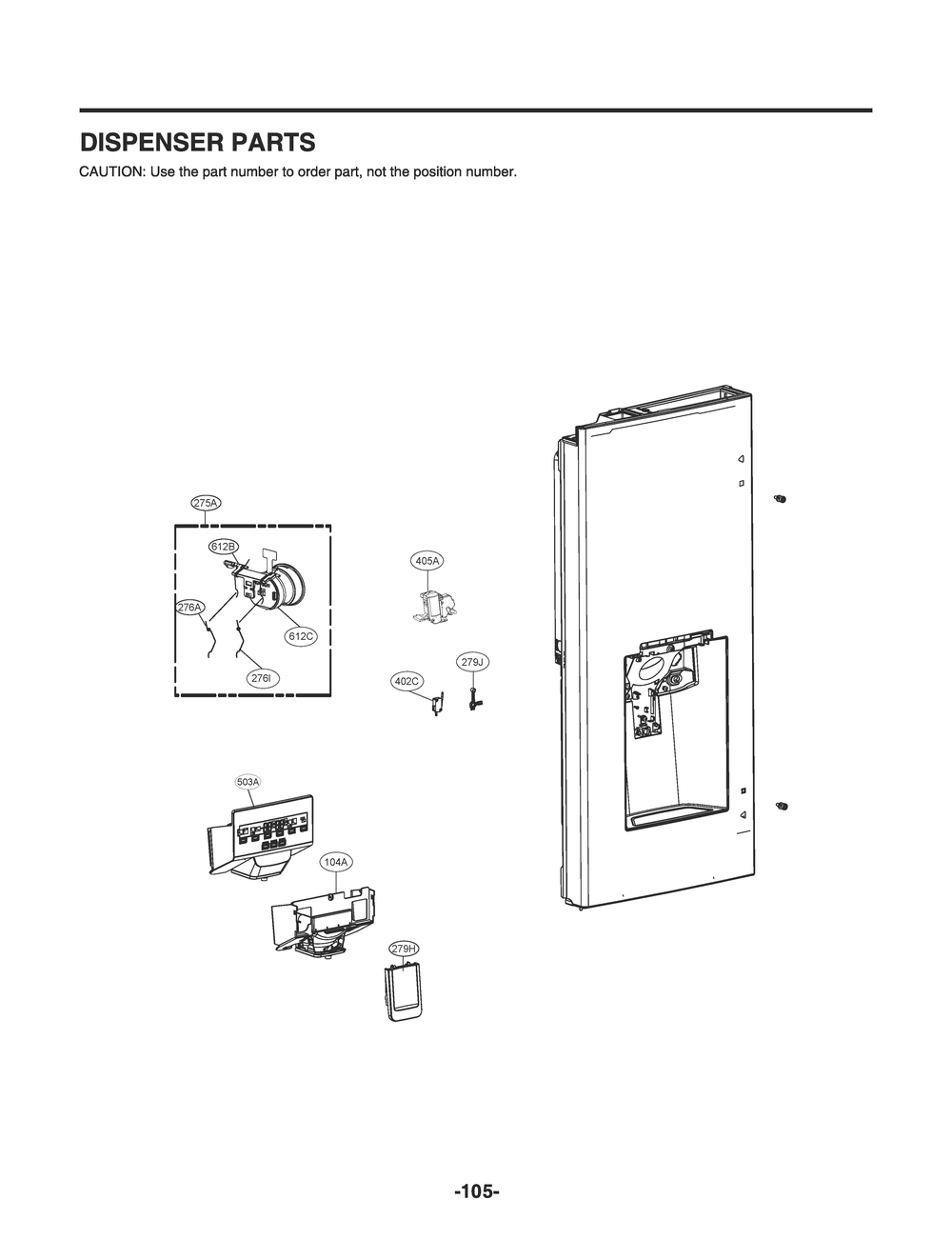 Dispenser Parts Diagram and Parts List for GR-J288NMXM AMTCNA0 LG Refrigerator