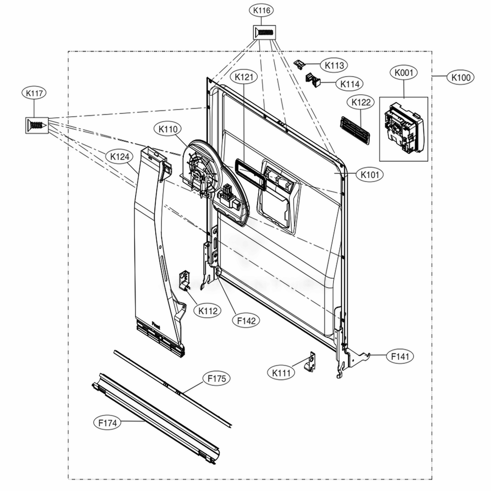 Door Liner Assembly Diagram and Parts List for LDF5678SS ASSESNA LG Dishwasher