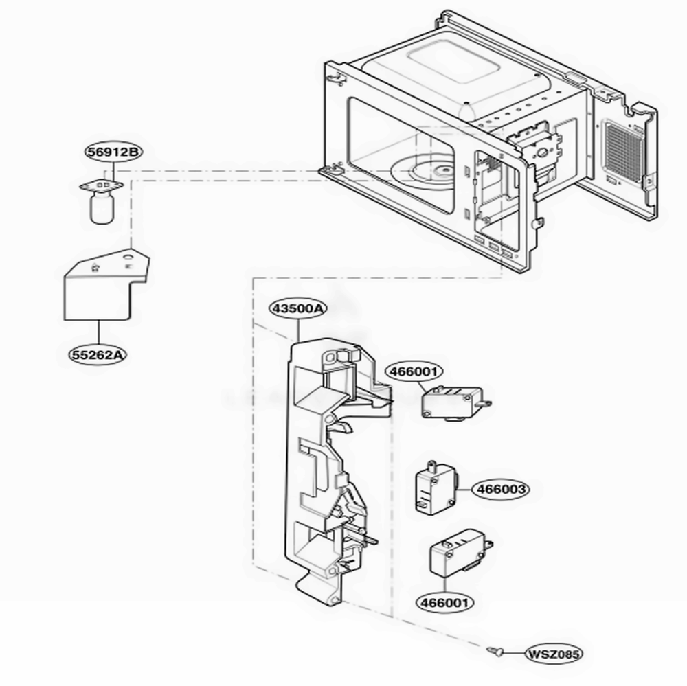 Latch Board Parts Diagram and Parts List for MA748W01 CW2EGSE LG Range