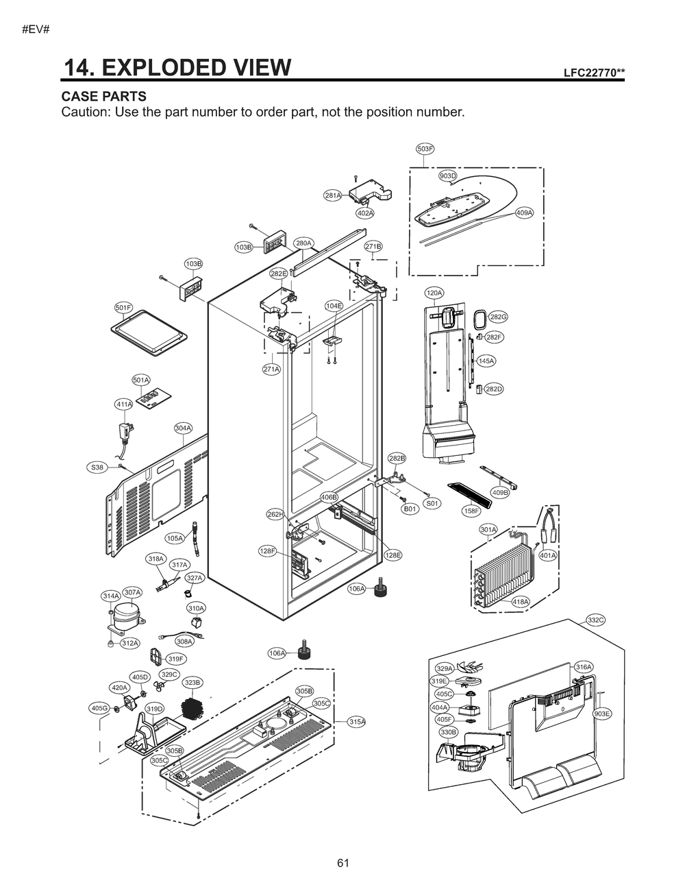 Case Parts Diagram and Parts List for LFC22770ST ASTCNA7 LG Refrigerator