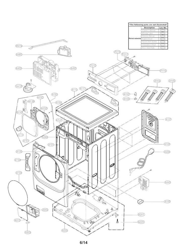 Top Cover Assembly Parts Diagram and Parts List for WM8500HVA  LG Washer