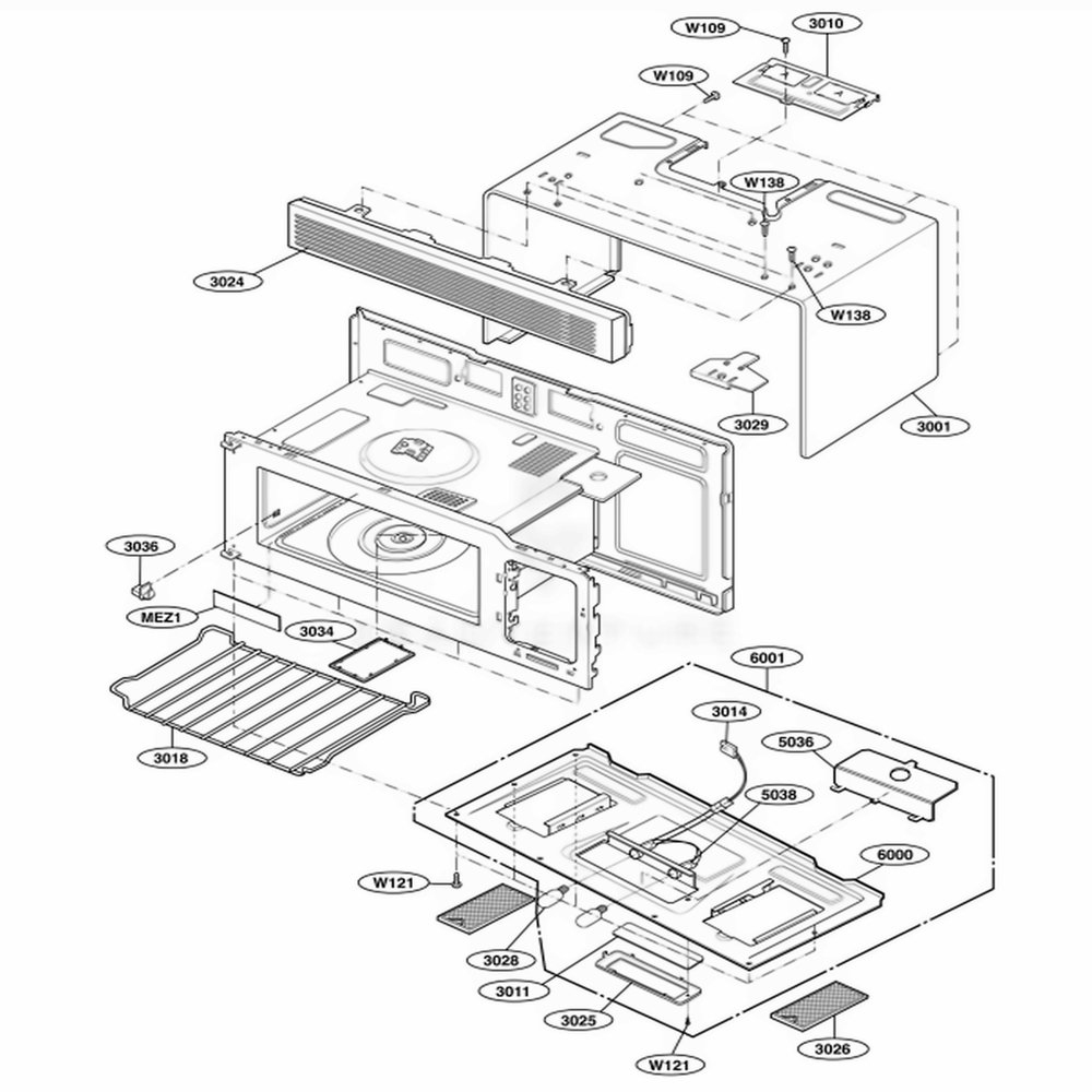 Oven Cavity Parts Diagram and Parts List for MH6150XLQ AW1EWRP LG Wall Oven