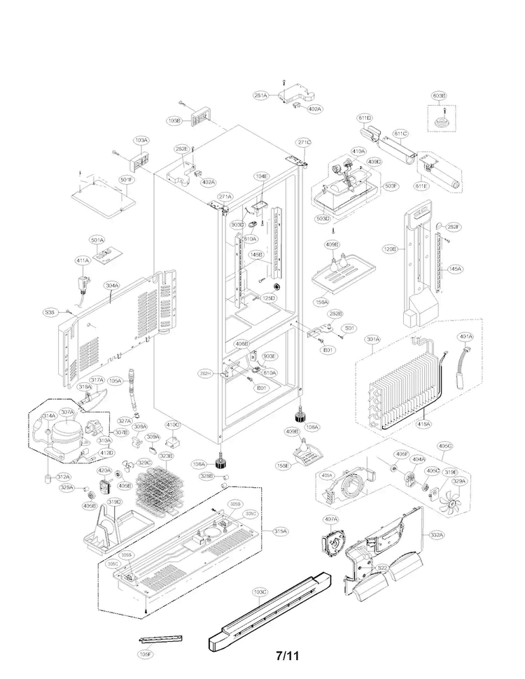 Case Parts Diagram and Parts List for LFX23961ST 02 LG Refrigerator