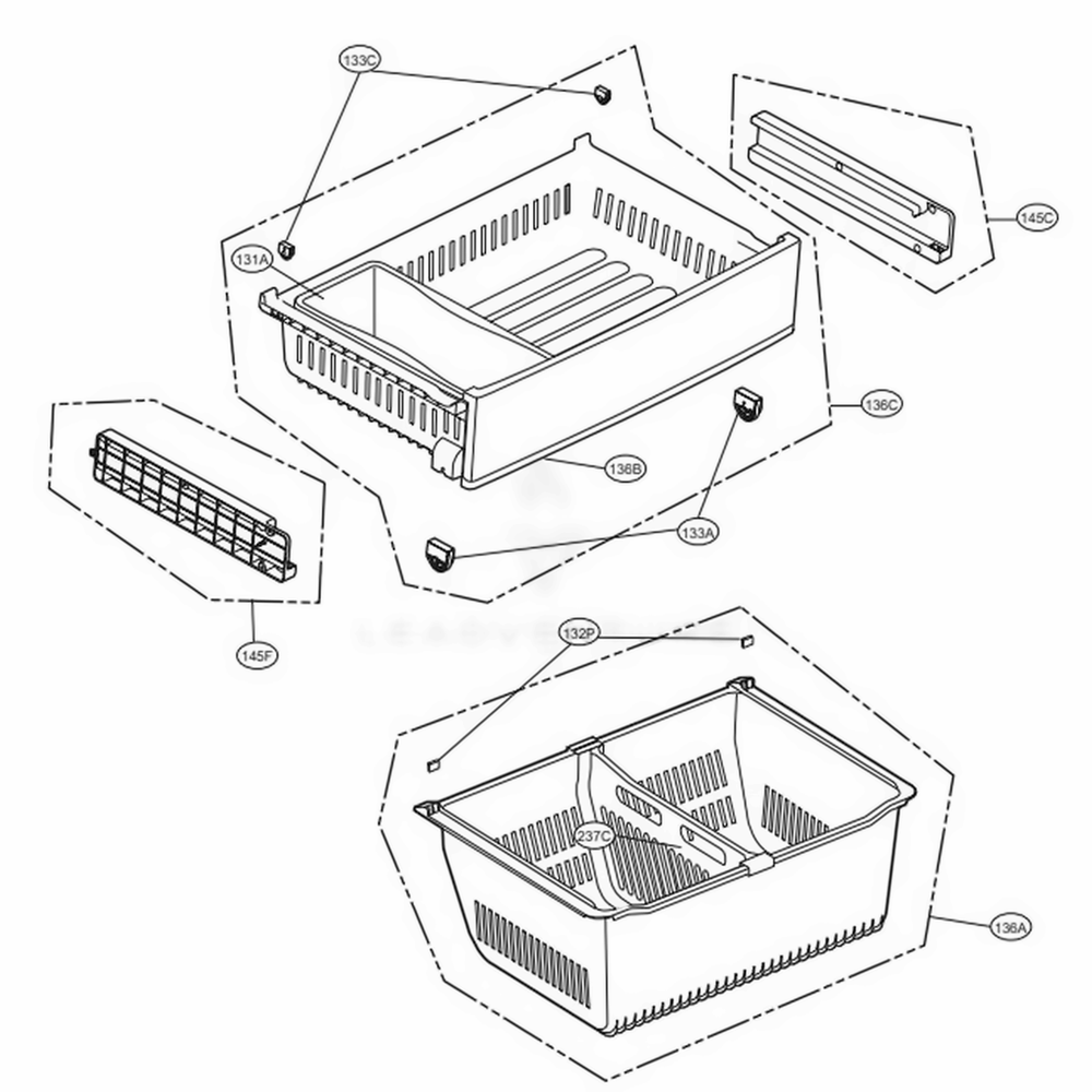 Freezer Parts Diagram and Parts List for 74105 ASTCSE2 LG Refrigerator