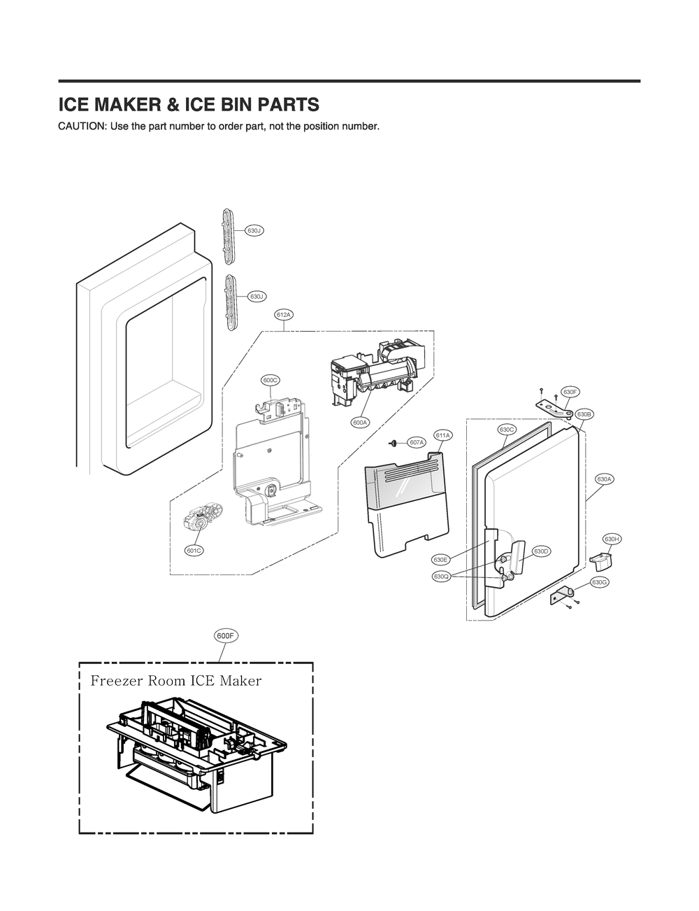 Ice Maker And Ice Bin Parts Diagram and Parts List for GR-L22ANKYM ASBCNA2 LG Refrigerator