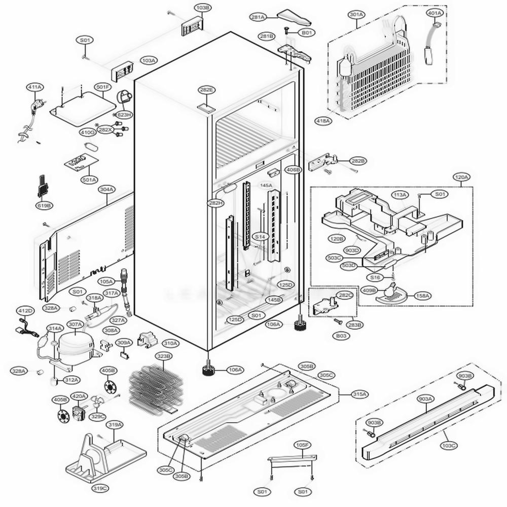 Case Parts Diagram and Parts List for 69976 ATICSER LG Refrigerator